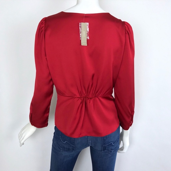 {J. Crew}Petite Long-Sleeve Peplum Satin-Crepe Top - Picture 8 of 8